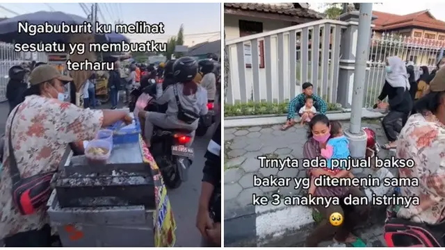 Penjual Bakso Bakar Ini Ditemani Istri dan Anak Saat Jualan, Bikin Tersentuh
