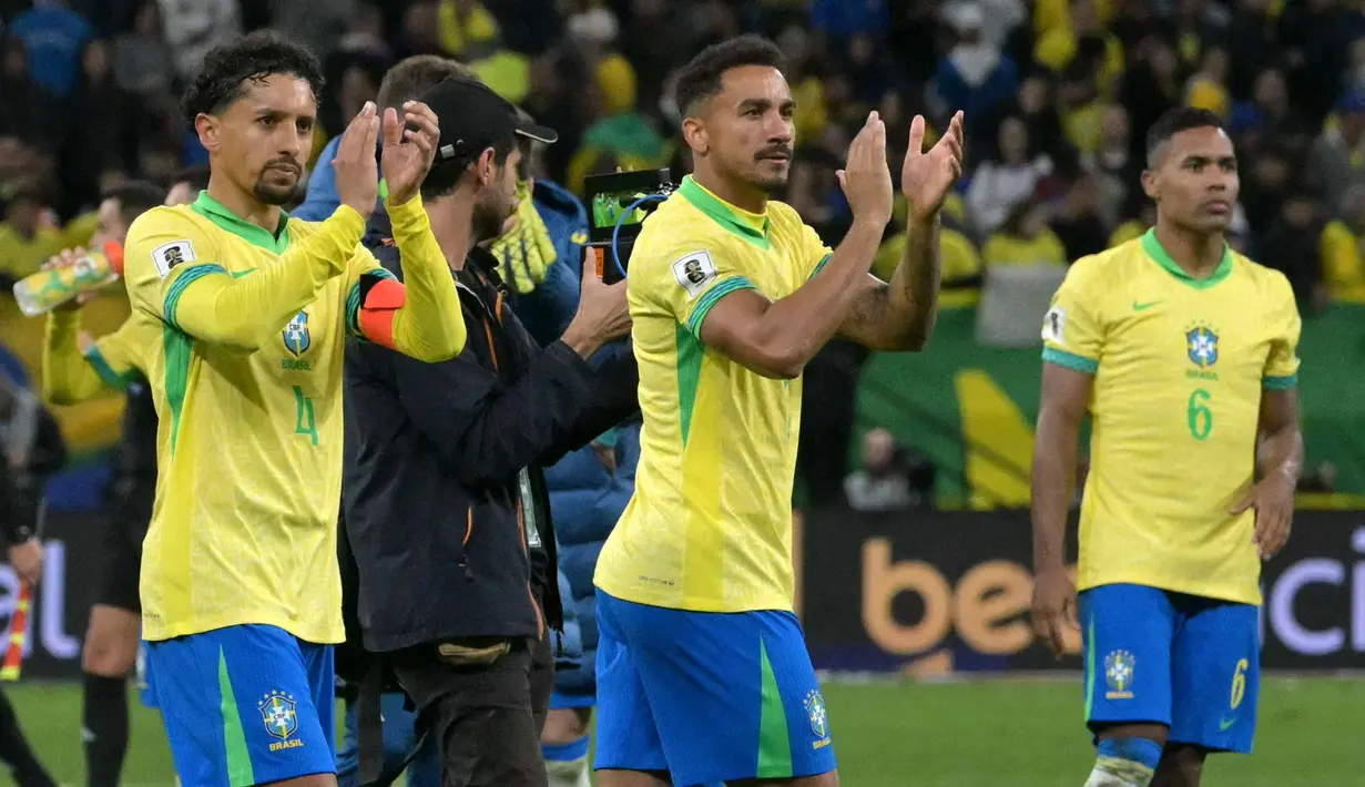 Bermain kandang pada lanjutan Kualifikasi Piala Dunia 2026 zona CONMEBOL, Timnas Brasil berhasil mengalahkan Paraguay dengan skor tipis 1-0. (NELSON ALMEIDA/AFP)