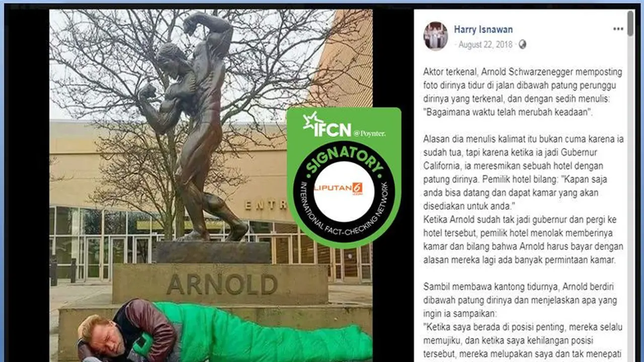 [Cek Fakta] Benarkah Arnold Schwarzenegger Ditolak Hotel di California?