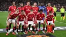 Starting XI Manchester United dalam laga leg 2 perempat final Liga Europa 2024/2025 melawan Lyon di Old Trafford, Manchester, Inggris, Jumat (18/04/2025) WIB. (AFP/Oli Scarff)