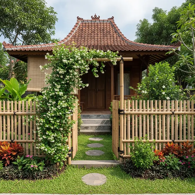 Desain Kebun Rambat di Pagar Bambu