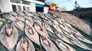 Seorang nelayan menjemur ikan di Desa Duoshi di Distrik Jimo, Qingdao, Provinsi Shandong, China timur, pada 6 Desember 2020. (Xinhua/Liang Xiaopeng)