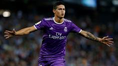 Real Madrid berhasil meraih kemenangan 2-0 melawan Espanyol pada laga pekan keempat La Liga 2016-2017 di Estadi Cornella-El Prat, Senin (19/9/2016) dini hari WIB. Gol Madrid dicetak James Rodriguez dan Karim Benzema. (AFP/Pau Barrena)