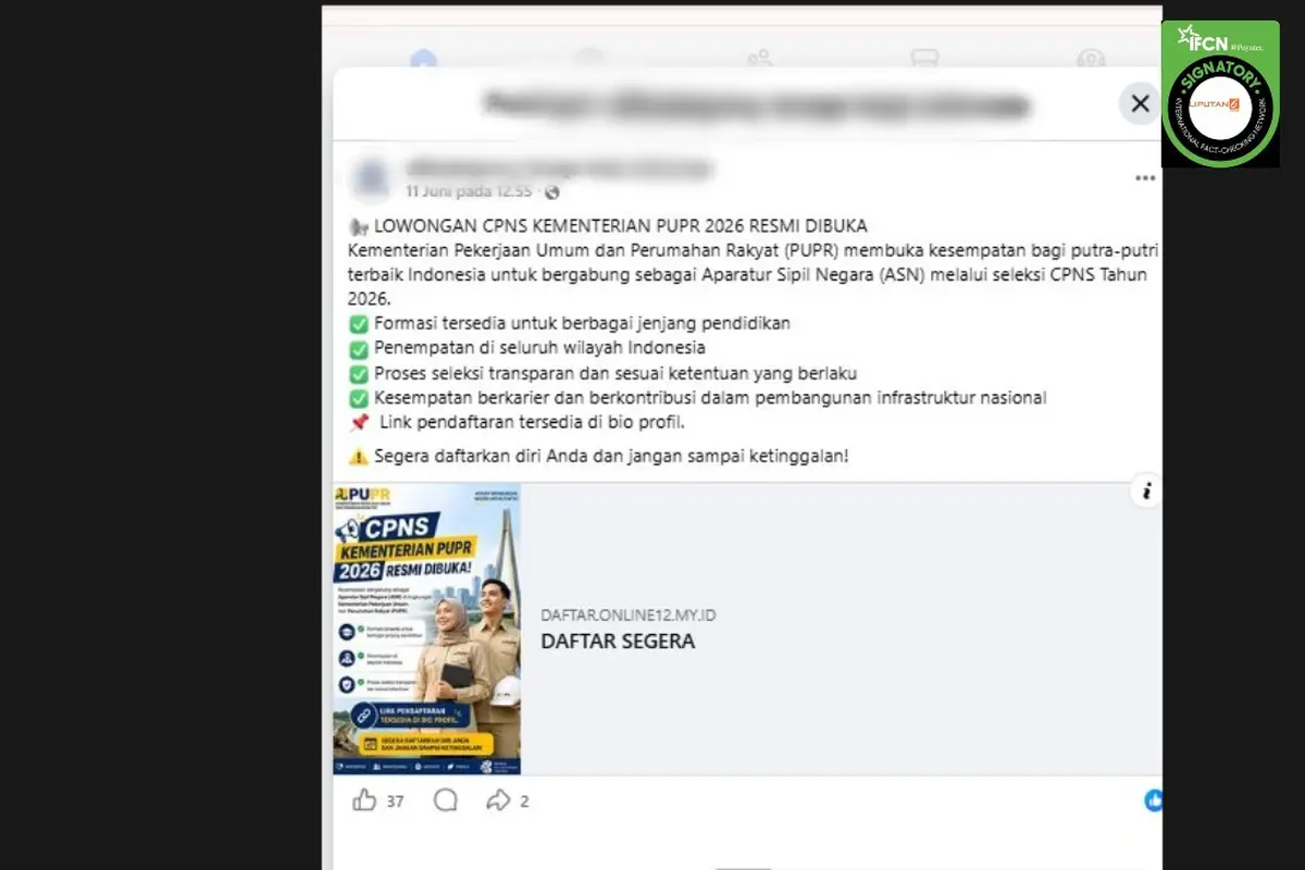 Cek Fakta Liputan6.com mendapati klaim link pendaftaran CPNS Kementerian PUPR 2026.