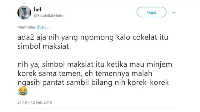 Curahan cokelat itu maksiat (Sumber: Twitter)