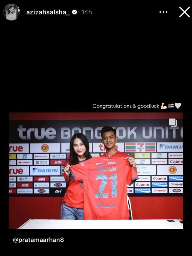 Pratama Arhan Join Bangkok United, Azizah Salsha Setia Dampingi Tanda Tangan Kontrak (credit: instagram.com/azizahsalsha_)