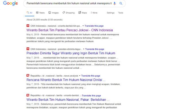 [Cek Fakta] Hoaks Kapolri Sebut 'Pendukung Prabowo yang Tidak Mengakui Pelantikan Presiden Jokowi, Tangkap!' (Google Search)