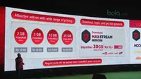 Daftar kuota harga aplikasi Telkomsel Maxstream saat peluncuran di Ritz Carlton Ballroom, Jakarta, Selasa (5/6/2018). Maxstream aplikasi untuk membatu pelanggan menonton Piala Dunia 2018. (Bola.com/Nick Hanoatubun)