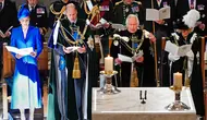 Penobatan ke-2 Raja Charles III dan Ratu Camilla berlangsung di Katedral St Giles, Edinburgh, Skotlandia. Upcara ini juga dihadiri Pangeran William dan Kate Middleton. (AARON CHOWN/POOL/AFP)&nbsp;
