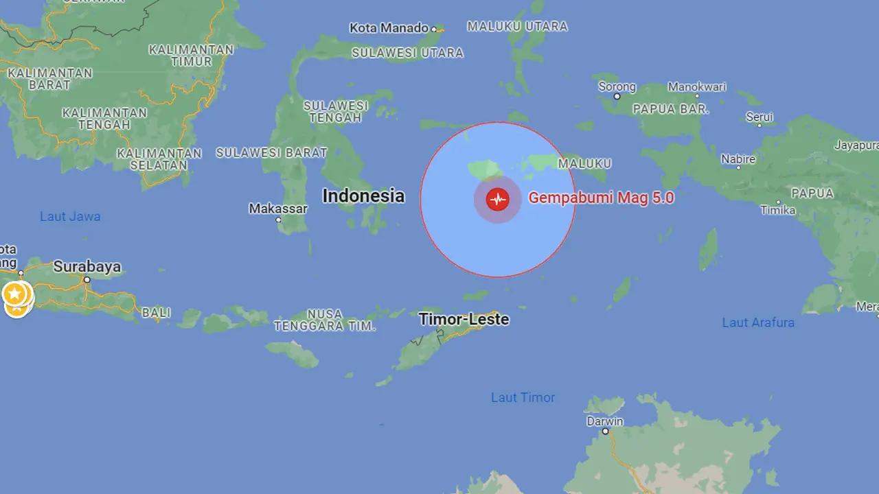 Gempa magnitudo 5,0 mengguncang Buru Selatan, Maluku pada Kamis, (5/10/2023) pada pukul 11.25 WIB.