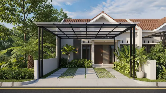 Model Carport Minimalis untuk 2 Mobil di Lahan Sempit dengan Rangka Besi Hollow