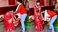 Pengantin pria menyentuh kaki pengantin perempuan yang menjadi bahan perbincangan di India (dok.instagram/@mr_robin_hudd/https://www.instagram.com/p/CTcQGUUKHfn/Komarudin)