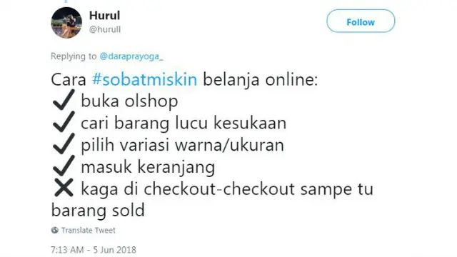 Baru-baru ini para netizen membagikan cuitan mereka tentang cara sobat miskin belanja online.