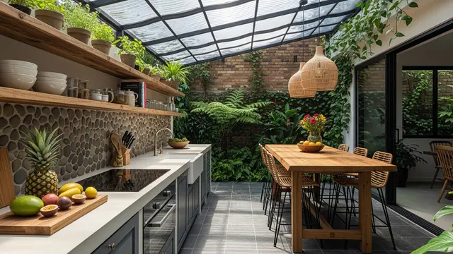Dapur Semi Outdoor Tropis Modern