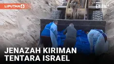 Puluhan jenazah diangkut kontainer dan sampai di Rafah jalur Gaza. Jenazah yang dimasukkan dalam puluhan kantong adalah kiriman dari tentara Israel yang menjadi korban konflik bersenjata di Gaza.