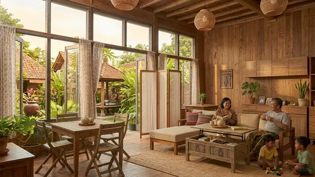 Desain Ruang Keluarga Rumah Kampung (AI Generated)