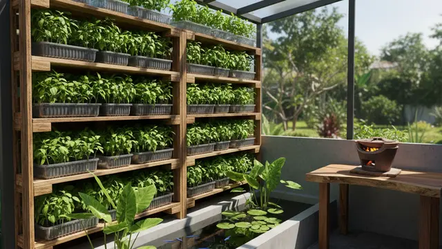 Inspirasi Desain Dapur Semi Terbuka Menyatu dengan Kebun Sayur Mini. AI