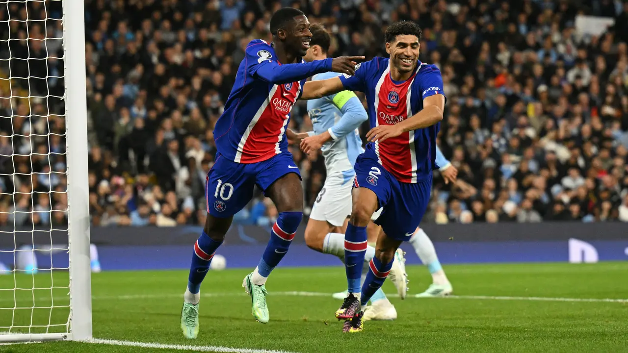 Selebrasi pemain PSG saat mengalahkan City di Liga Champions