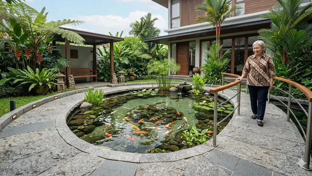 Desain Kolam Ikan Dangkal yang Aman untuk Lansia