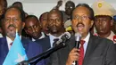 Mohamed Abdullahi Farmajo menyampaikan sambutan sesaat setelah terpilih sebagai Presiden baru Somalia di Mogadishu, Rabu (8/2). Farmajo adalah perdana menteri pada pemerintahan federal peralihan Somalia antara 2009 dan 2010. (AP Photo/Farah Abdi Warsameh)
