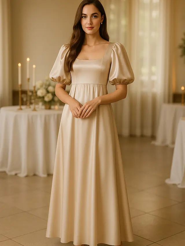 Rekomendasi Long Dress Lengan Puff Satin