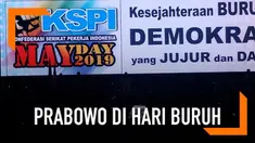 Calon presiden nomor urut 02, Prabowo Subianto menghadiri peringatan May Day atau Hari Buruh Internasional di Tenis Indoor Senayan, Jakarta, Rabu (1/5/2019).