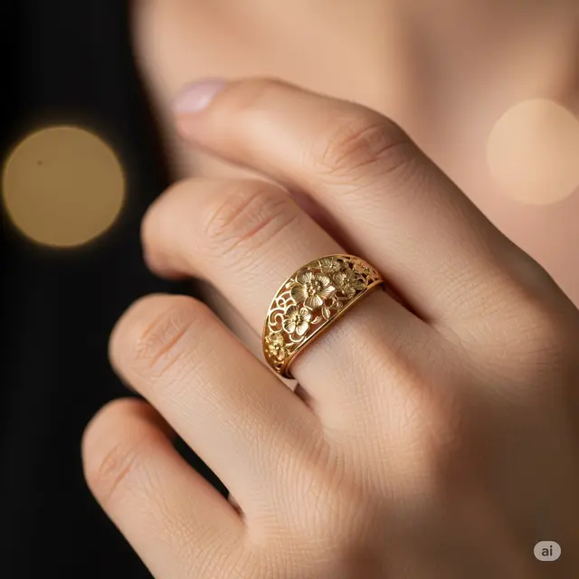 Cincin Ukiran Bunga 3D Feminim Elegan