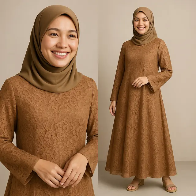 Rekomendasi Gamis Brokat A-Line & Mermaid yang Lagi Tren 2025/ Ilustrasi ChatGPT
