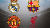 Ilustrasi - Logo Real Madrid, Barcelona, MU, Liverpool (Bola.com/Adreanus Titus)