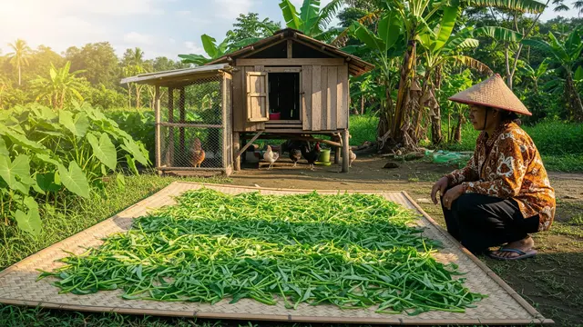 Mencacah Kangkung untuk Pakan Ternak Ayam