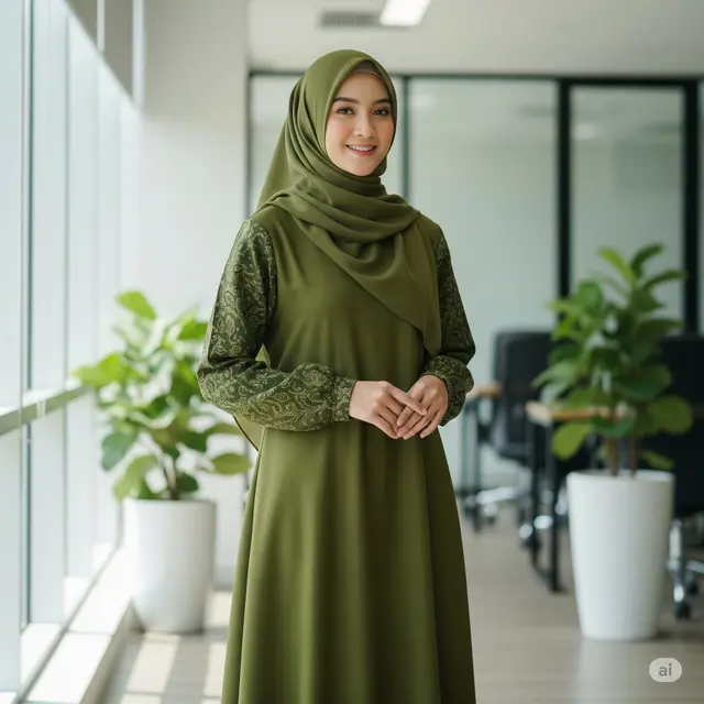Dress Batik dengan Motif Hanya di Lengan