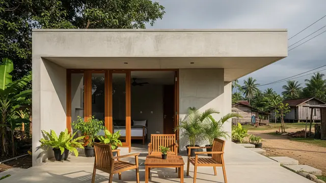 Desain Rumah Beton Minimalis di Desa (AI)