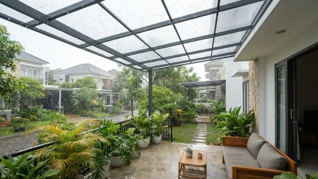 Desain Penutup Teras Transparan yang Melindungi dari Hujan Tanpa Menghalangi Cahaya