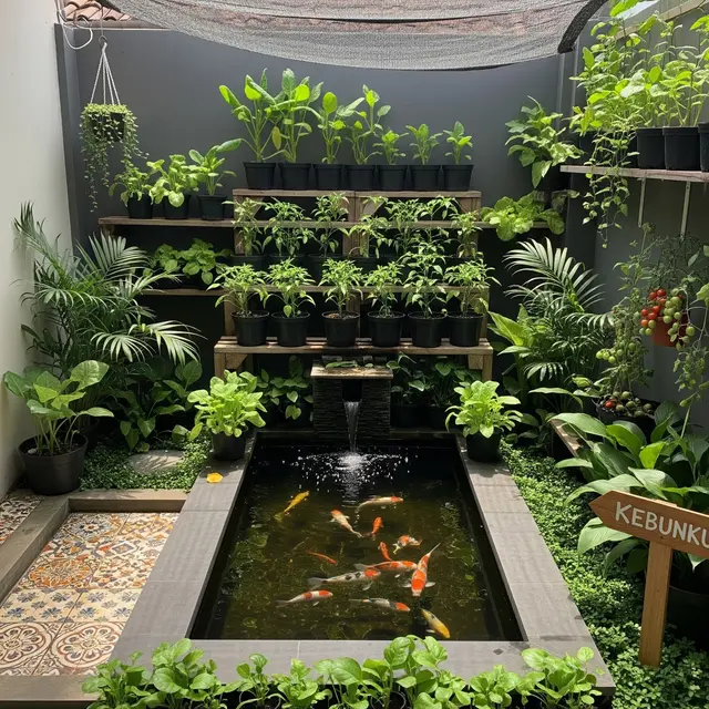 9 Ide Kolam Ikan dan Kebun Sayur dalam Satu Area Sempit
