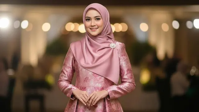 Model Gamis Brokat Pesta Warna Dusty Pink Kekinian