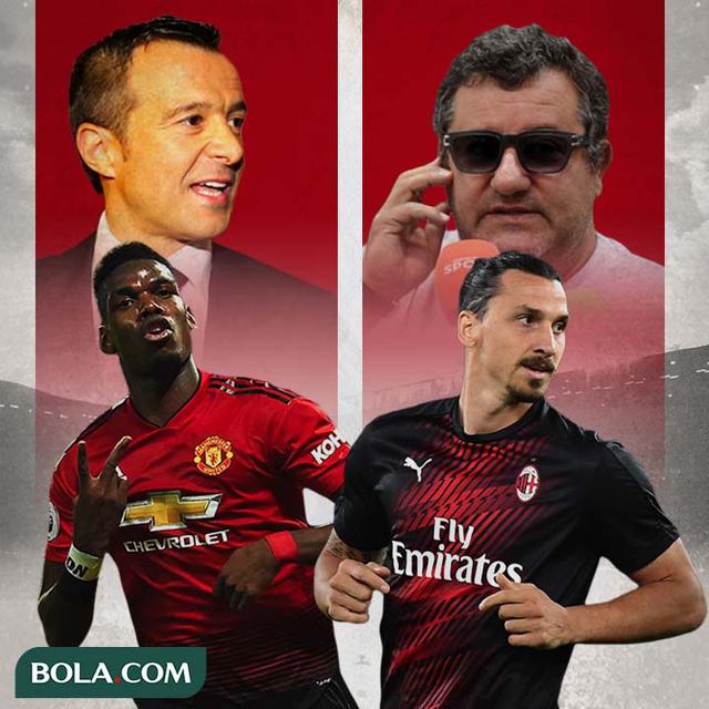 Ilustrasi - Jorge Mendes, Mino Raiola, Paul Pogba, Zlatan Ibrahimovic