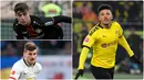 Jadon Sancho menjadi salah satu pemain Bundesliga dengan harga pasar termahal jika ingin dibeli oleh klub lain pada saat ini. Pemain berusia 20 tahun ini memiliki value harga mencapai 117 juta euro. Berikut Jadon Sancho dan 5 pemain termahal di Bundesliga. (kolase foto AFP)