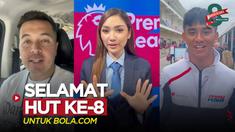 Berita video ucapan selamat ulang tahun ke-8 untuk Bola.com datang dari sportscaster cantik, Natascha Germania, hingga pembalap Moto3, Mario Suryo Aji.