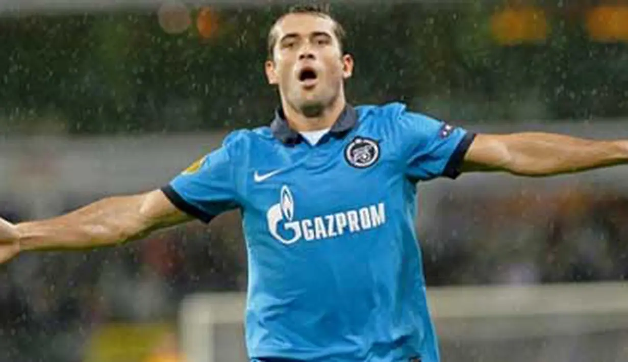 Selebrasi gol striker Zenit St Petersburg Aleksander Kerzhakov ke gawang Anderlecht di babak play-off Europa League, 16 September 2010. AFP PHOTO/ BELGA/ DIRK WAEM - BRUNO FAHY 