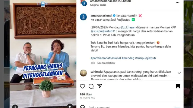 Menteri Perdagangan (Mendag) RI Zulkifli Hasan alias Zulhas menyambangi kediaman mantan Menteri Kelautan dan Perikanan (Menteri KKP) Susi Pudjiastuti di Pangandaran, Jawa Barat.
