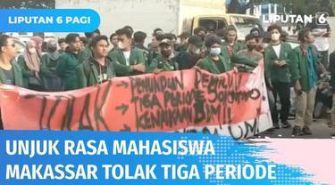 Aksi unjuk rasa mahasiswa di Makassar berujung ricuh. Para mahasiswa menolak adanya perpanjangan masa jabatan Presiden dan kenaikan harga BBM. Aksi dilakukan dengan membakar ban hingga menutup akses jalan.