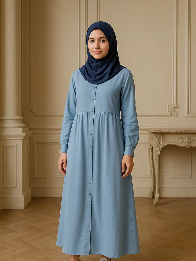 Model Gamis Biru Muda Terbaru 2025 yang Kasual