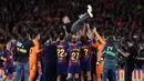 Ini menjadi gelar Liga Spanyol back-to-back bagi Barcelona dan pelatih Hansi Flick. (AFP/Josep Lago)