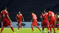 Sejumlah pemain timnas Suriah berlatih di Stadion GBK Jakarta, Jumat (14/11/2014). Timnas Suriah akan berlaga melawan Indonesia dalam laga persahabatan jelang AFF 2014. (Liputan6.com/Helmi Fithriansyah)