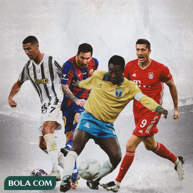 Ilustrasi - Cristiano Ronaldo, Lionel Messi, Pele, Robert Lewandowski