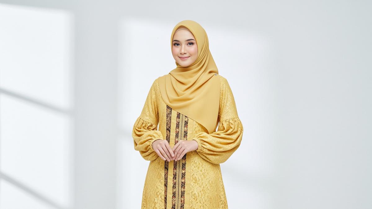 7 Model Gamis Batik Brokat Warna Soft Yellow Tren Terbaru untuk Ramadan 2026, Manis Berkelas