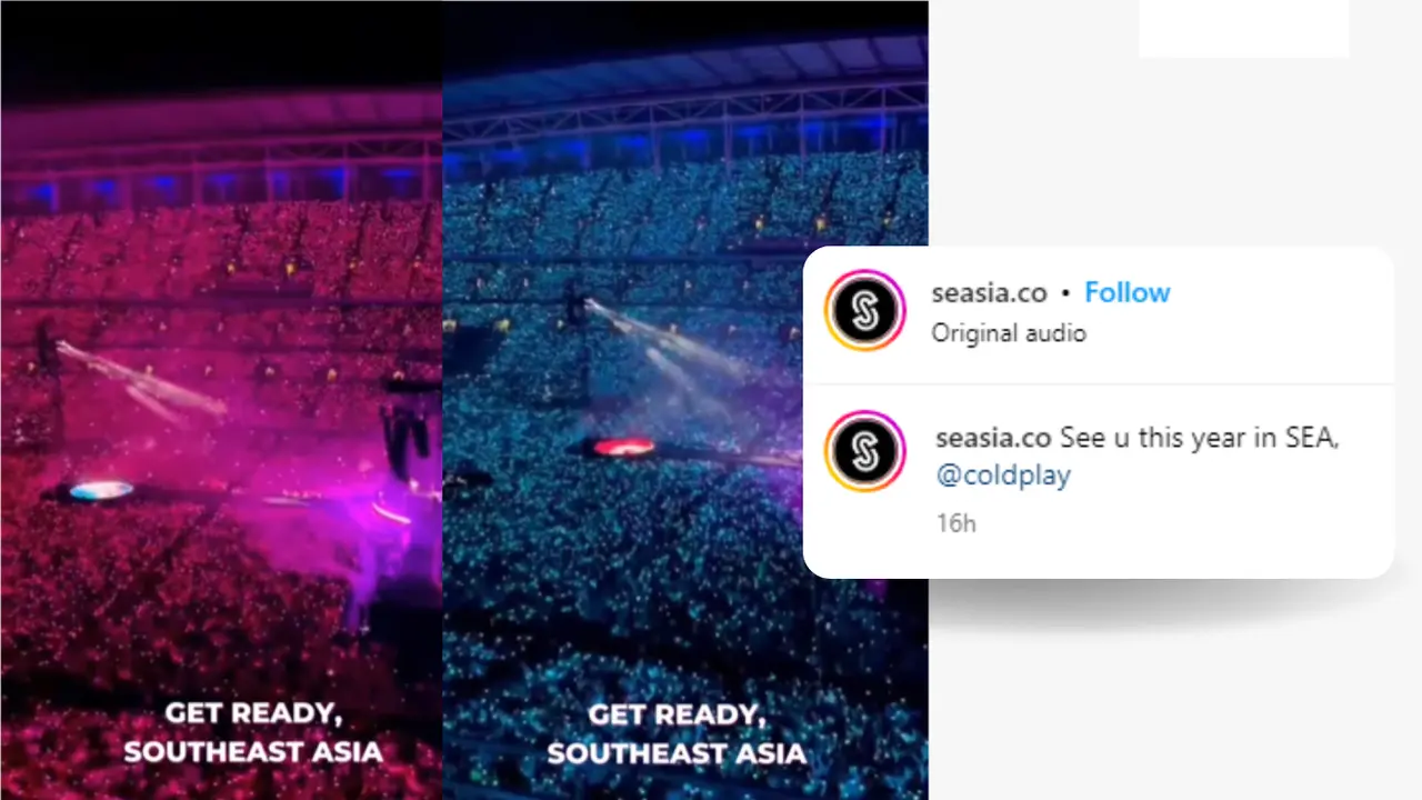 Akun Instagram @seasia.co unggah cuplikan momen konser Coldplay dan beri kode bagi masyarakat Asia Tenggara.