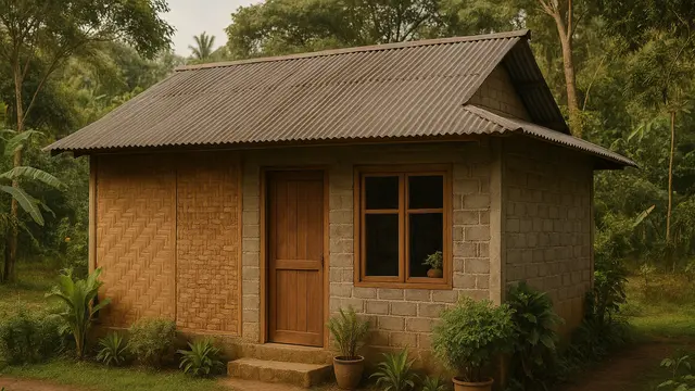 Model Rumah Sederhana dari Bambu dan Batako dengan Atap Seng