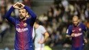 Pemain Barcelona, Jose Arnaiz merayakan gol ke gawang Celta Vigo pada pertandingan leg pertama babak 16 besar Copa del Rey di Stadion Balaidos, Kamis (4/1). Barcelona unggul lebih dulu sebelum Celta Vigo menyeimbangkan skor 1-1. (AP/Lalo R. Villar)