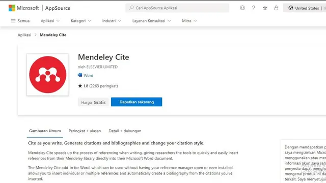 Instal Mendeley untuk Ms Word